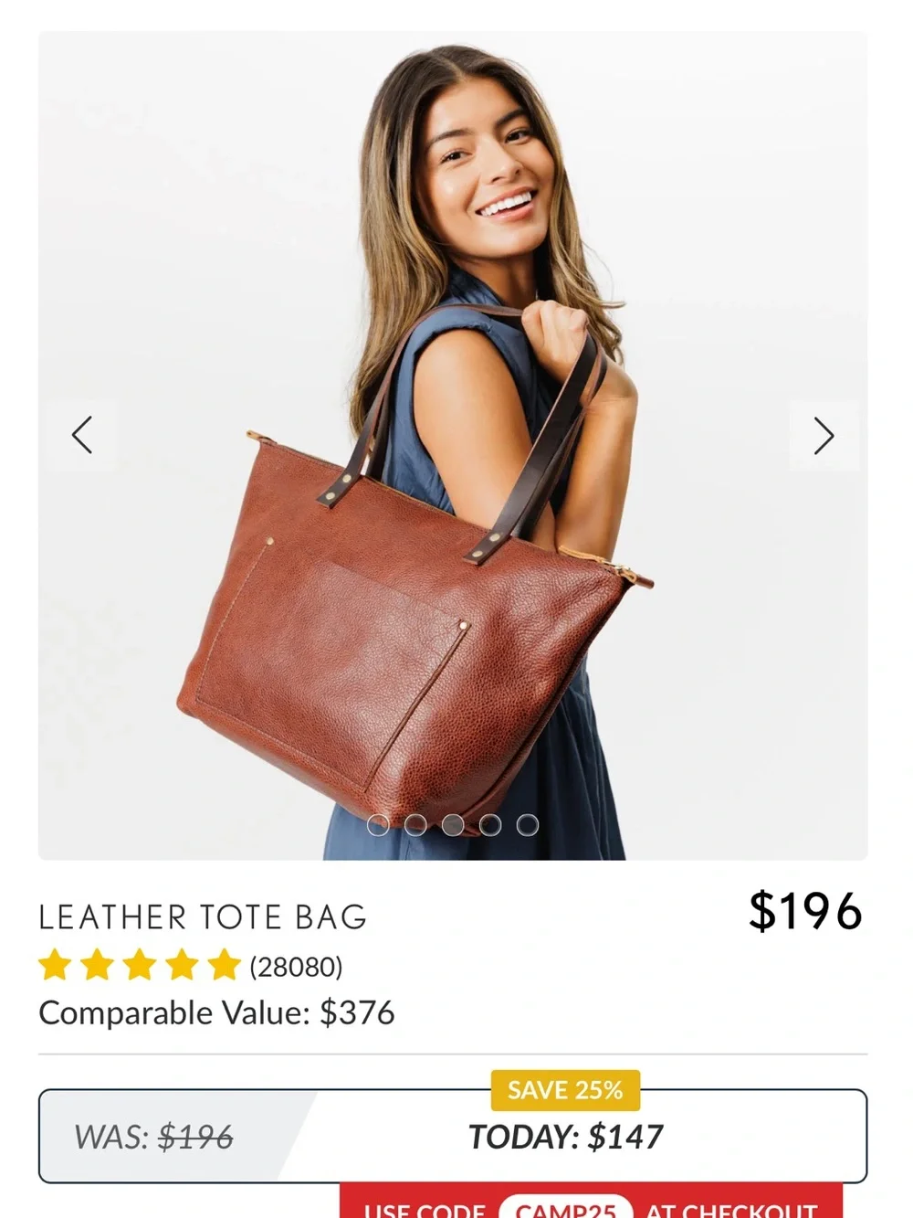Portland Leather Large Nutmeg Zipper Tote